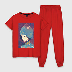 Пижама хлопковая женская Japanese girl, цвет: красный