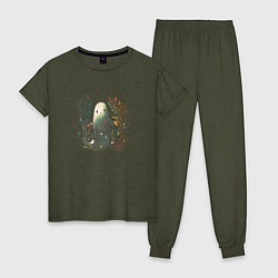 Пижама хлопковая женская Ghost and plants, цвет: меланж-хаки