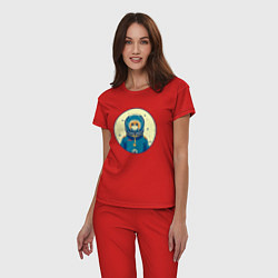 Пижама хлопковая женская Ретро обезьяна, цвет: красный — фото 2