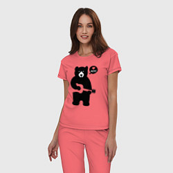 Пижама хлопковая женская Мишка любит музыку, цвет: коралловый — фото 2