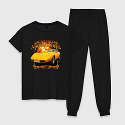 Пижама хлопковая женская Американский маслкар Chevrolet Corvette Stingray, цвет: черный