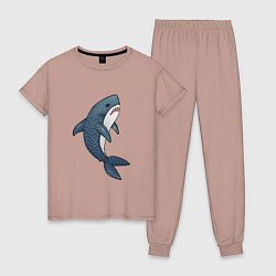 Пижама хлопковая женская Недовольная плюшевая акула, цвет: пыльно-розовый
