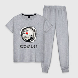 Пижама хлопковая женская Ностальгия - японские иероглифы, цвет: меланж