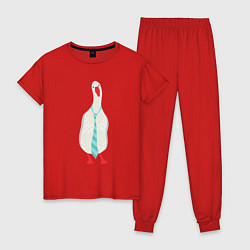Пижама хлопковая женская Гусь в галстуке, цвет: красный