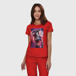 Пижама хлопковая женская Девушка из киберпанка 2077, цвет: красный — фото 2