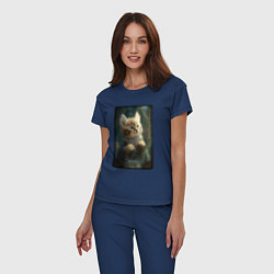 Пижама хлопковая женская Барнаул котик, цвет: тёмно-синий — фото 2