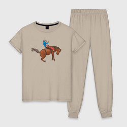 Пижама хлопковая женская Наездник и конь вместе, цвет: миндальный
