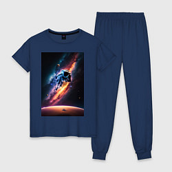 Пижама хлопковая женская Астронавт в космосе, цвет: тёмно-синий