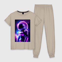Пижама хлопковая женская Космический астронавт, цвет: миндальный