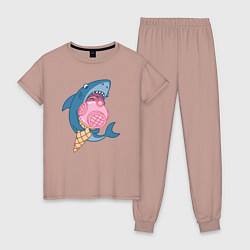 Пижама хлопковая женская Акула с мороженым, цвет: пыльно-розовый