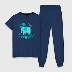 Пижама хлопковая женская Спаси слонов, цвет: тёмно-синий