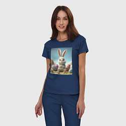 Пижама хлопковая женская Зайчик из пасхи, цвет: тёмно-синий — фото 2