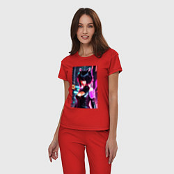 Пижама хлопковая женская Cat girl - neural network, цвет: красный — фото 2
