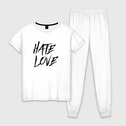 Пижама хлопковая женская Hate love Face, цвет: белый