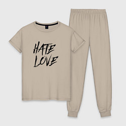 Пижама хлопковая женская Hate love Face, цвет: миндальный