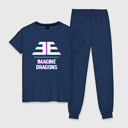 Пижама хлопковая женская Imagine Dragons glitch rock, цвет: тёмно-синий
