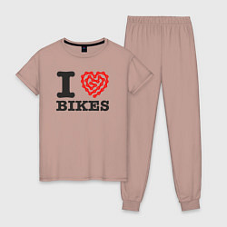 Пижама хлопковая женская Я люблю велосипеды, цвет: пыльно-розовый