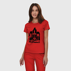 Пижама хлопковая женская Ramones панк рок группа, цвет: красный — фото 2