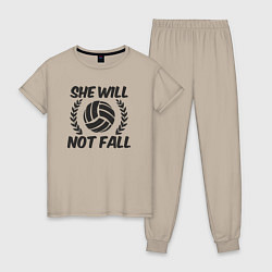 Пижама хлопковая женская She will not fall, цвет: миндальный