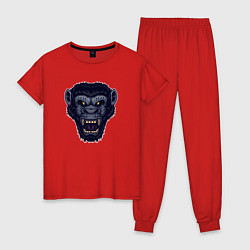 Пижама хлопковая женская Синий разгневанный обезьян, цвет: красный