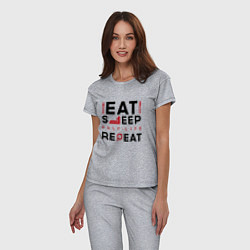 Пижама хлопковая женская Надпись: eat sleep Half-Life repeat, цвет: меланж — фото 2