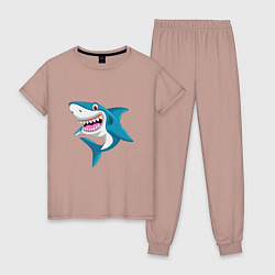 Пижама хлопковая женская Улыбка акулы, цвет: пыльно-розовый