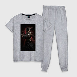 Пижама хлопковая женская Девушка с катаной самурай, цвет: меланж