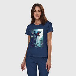 Пижама хлопковая женская Cyber shark, цвет: тёмно-синий — фото 2