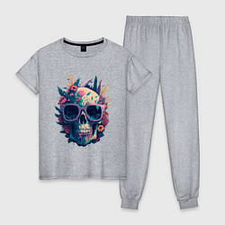 Пижама хлопковая женская Череп в очках, цвет: меланж