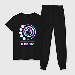 Пижама хлопковая женская Blink 182 glitch rock, цвет: черный