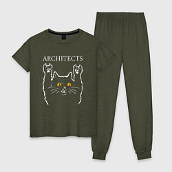 Пижама хлопковая женская Architects rock cat, цвет: меланж-хаки