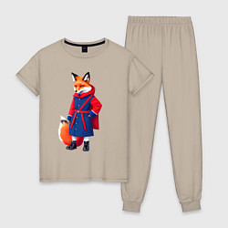 Пижама хлопковая женская Модная лисичка - нейросеть, цвет: миндальный