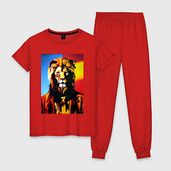 Пижама хлопковая женская Модный лев - нейросеть - мода, цвет: красный