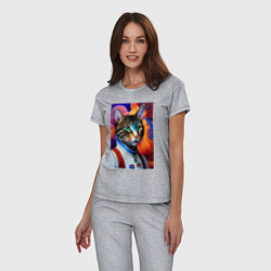 Пижама хлопковая женская Кот в комбинезоне - нейросеть, цвет: меланж — фото 2