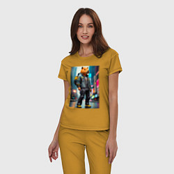 Пижама хлопковая женская Cool Capy - New York - cyberpunk - neural network, цвет: горчичный — фото 2