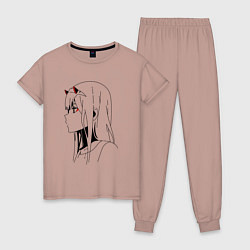Пижама хлопковая женская Милый во франксе - line, цвет: пыльно-розовый