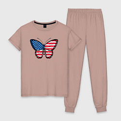Пижама хлопковая женская США бабочка, цвет: пыльно-розовый