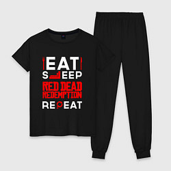 Пижама хлопковая женская Надпись eat sleep Red Dead Redemption repeat, цвет: черный