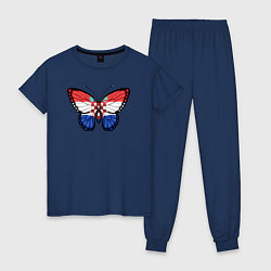 Пижама хлопковая женская Хорватия бабочка, цвет: тёмно-синий