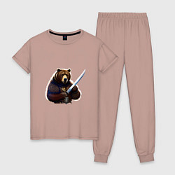 Пижама хлопковая женская Медведь берсерк, цвет: пыльно-розовый
