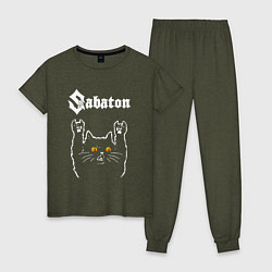 Пижама хлопковая женская Sabaton rock cat, цвет: меланж-хаки