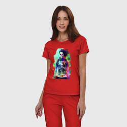 Пижама хлопковая женская Крутая чувиха - скелет - акварель, цвет: красный — фото 2