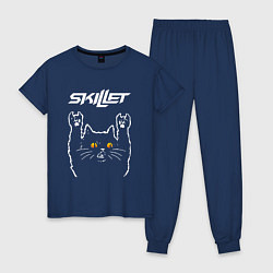 Пижама хлопковая женская Skillet rock cat, цвет: тёмно-синий