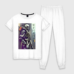 Пижама хлопковая женская Cyber skeleton - metropolis - neural network, цвет: белый