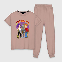 Пижама хлопковая женская Бендер Лила и Фрай, цвет: пыльно-розовый