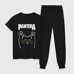 Пижама хлопковая женская Pantera rock cat, цвет: черный