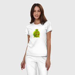 Пижама хлопковая женская Веселый зеленый будильник, цвет: белый — фото 2