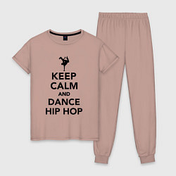 Пижама хлопковая женская Keep calm and dance hip hop, цвет: пыльно-розовый