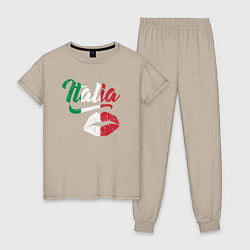 Пижама хлопковая женская Поцелуй Италии, цвет: миндальный
