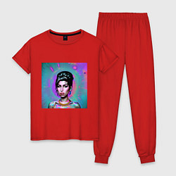 Пижама хлопковая женская Amy Winehouse Great Glitch Art, цвет: красный